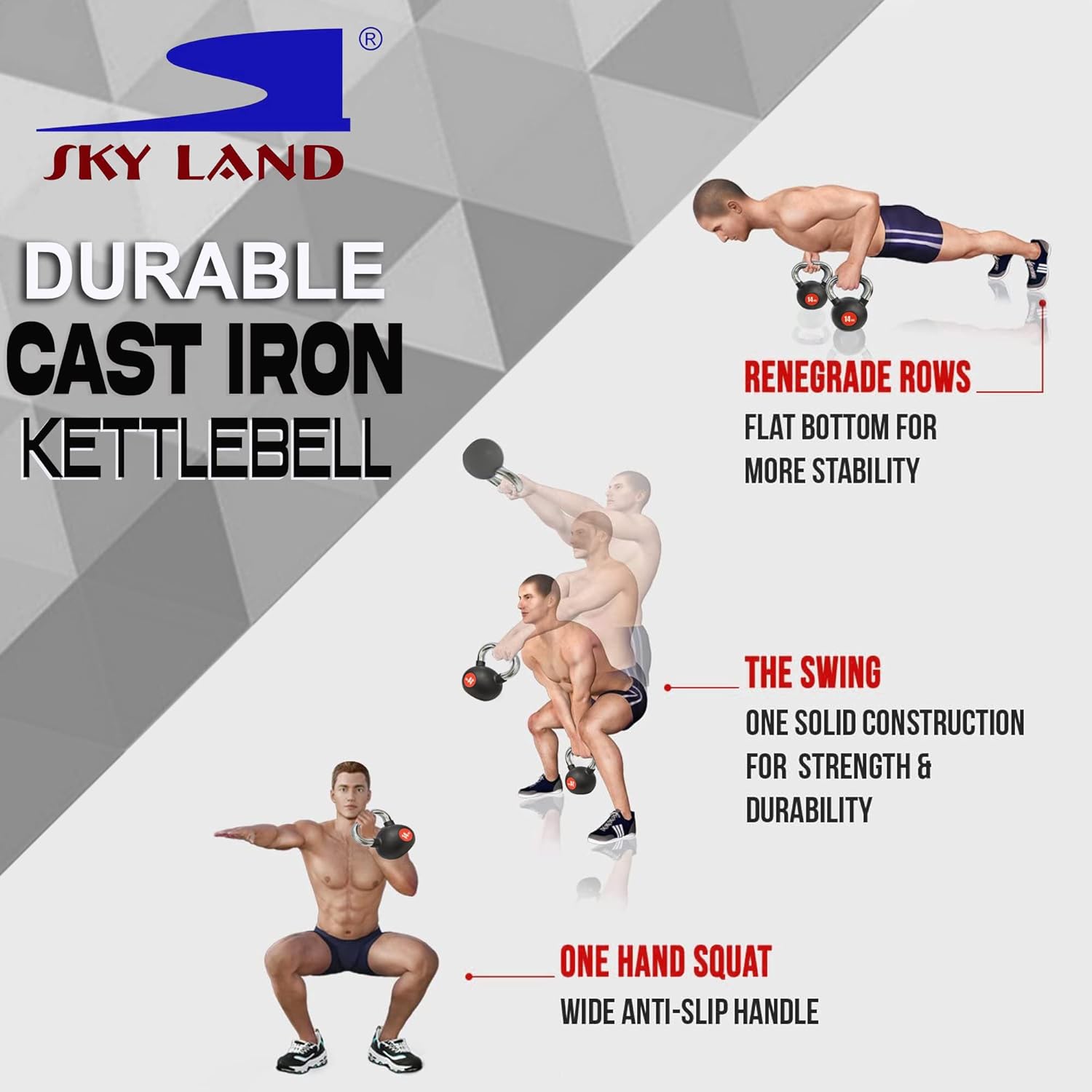 SKY LAND Kettlebell Rubber Coated Cast Iron Kettle dumbbell with Chrome Handle Kettlebell Weight For Strength And Weight Training – Exercise Kettlebell For Whole Body Workout-EM-9267-14 - Image 7