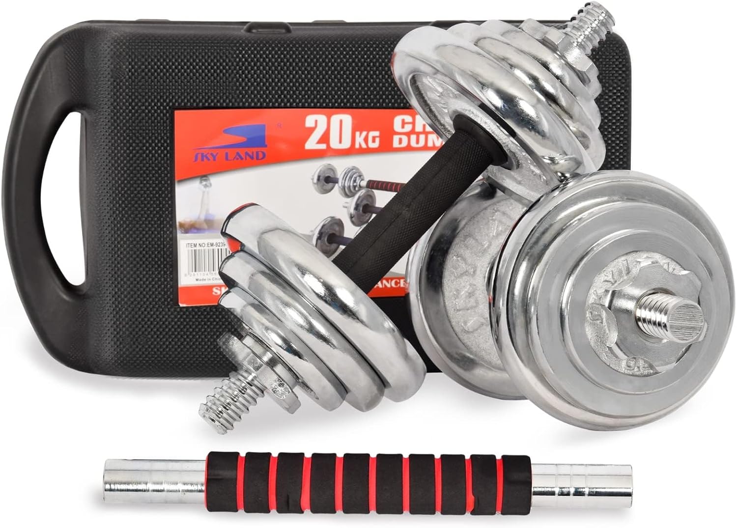 SKY LAND Adjustable Dumbbell Set 20KG with Barbell Connector | Chrome Cast Iron Dumbbell Set for Home Gym Strength Training – EM-9239-20 - Image 3