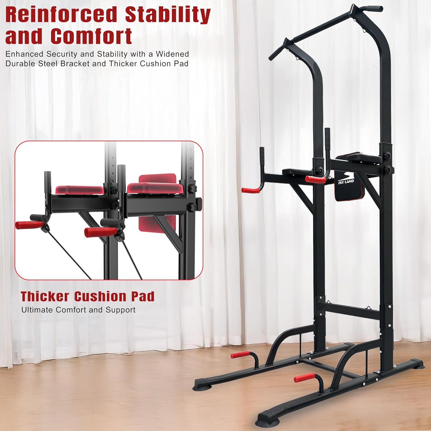 SKY LAND Pro Power Tower for Home Gym, Multifunctional Dip Station, Pull Up & Push Up Bar, Adjustable Height Steel Frame, Full Body Workout Equipment Up to 100KG User Weight, Padded Support EM-1841 - Image 5