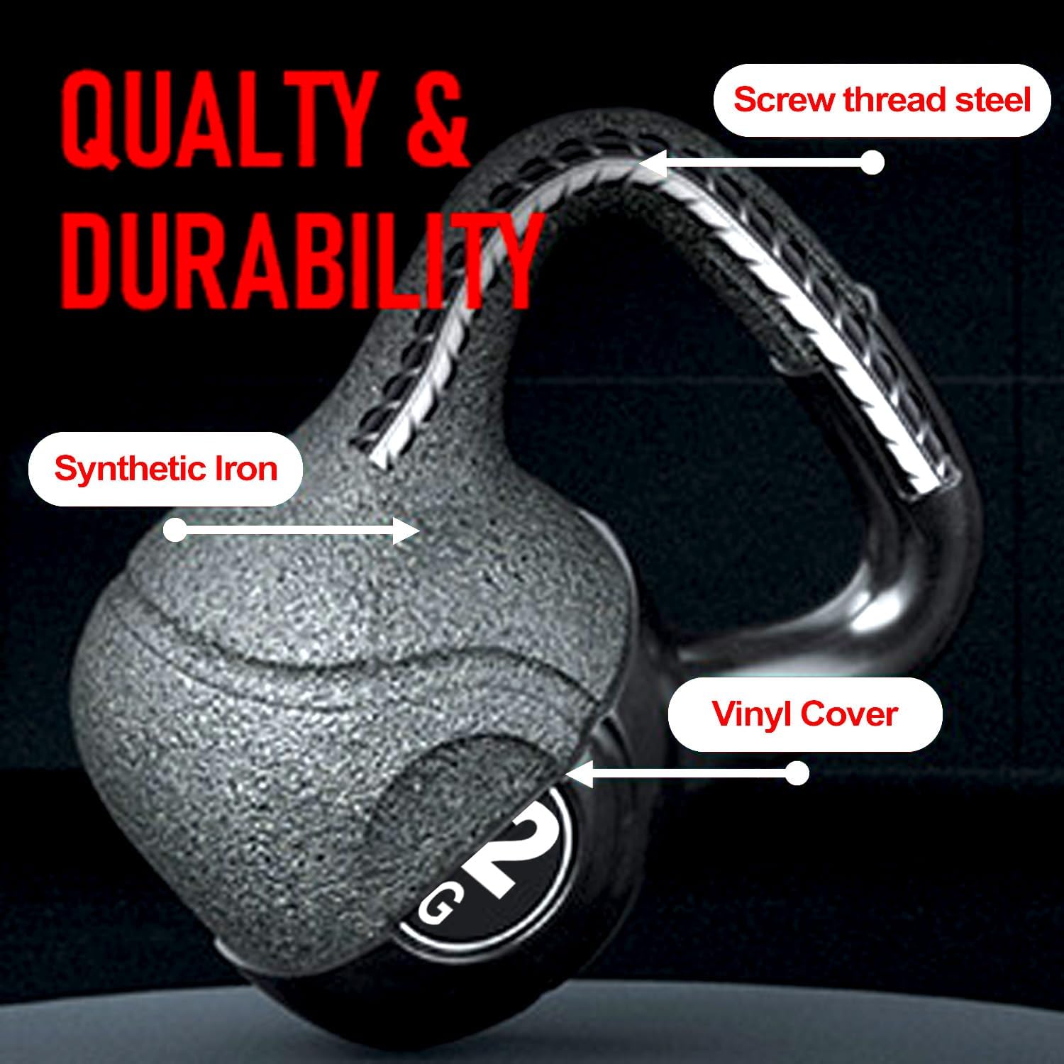 SKY LAND Vinyl Kettlebell Dumbbell - Black Strength Training Weights for Home Gym, Full-Body Exercises Kettlebell 12KG - Image 3