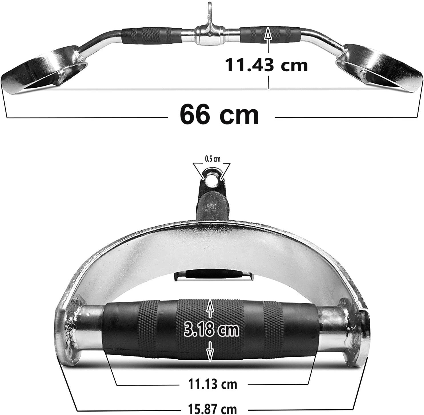 SKY LAND Lat Pull Down Bar With Revolving Cable Attachment Chrome Curve V Shape Bar With-D- Shaped Handles & Rubber Handgrips - EM-9233-R66, Black/Chrome, - Image 5