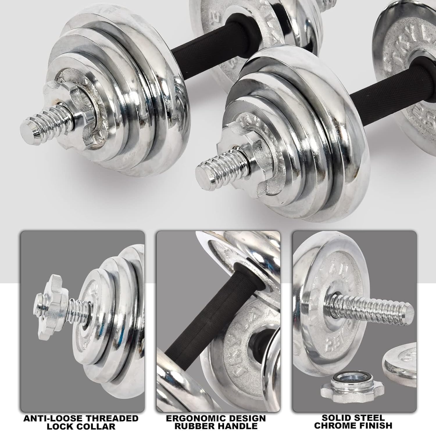SKY LAND Adjustable Dumbbell Set 20KG with Barbell Connector | Chrome Cast Iron Dumbbell Set for Home Gym Strength Training – EM-9239-20 - Image 5