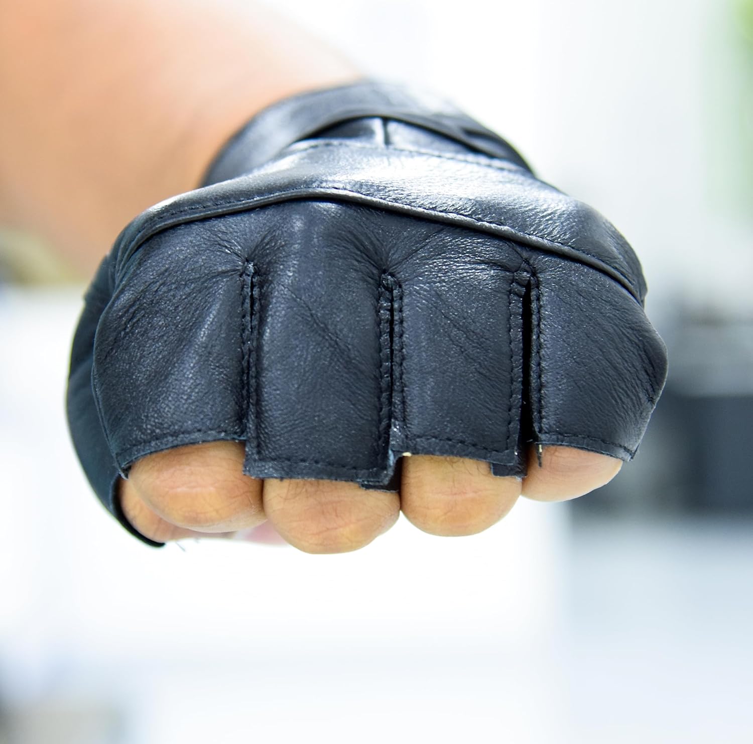 SKY LAND Half Finger Leather Weightlifting Gloves with Integrated Wrist Support - Premium Natural Leather & Mesh Gym Gloves for Powerlifting, Strength Training & Pull-Ups - Padded Palm & Adjustable Velcro Strap - Black (EM-9353) - Image 4