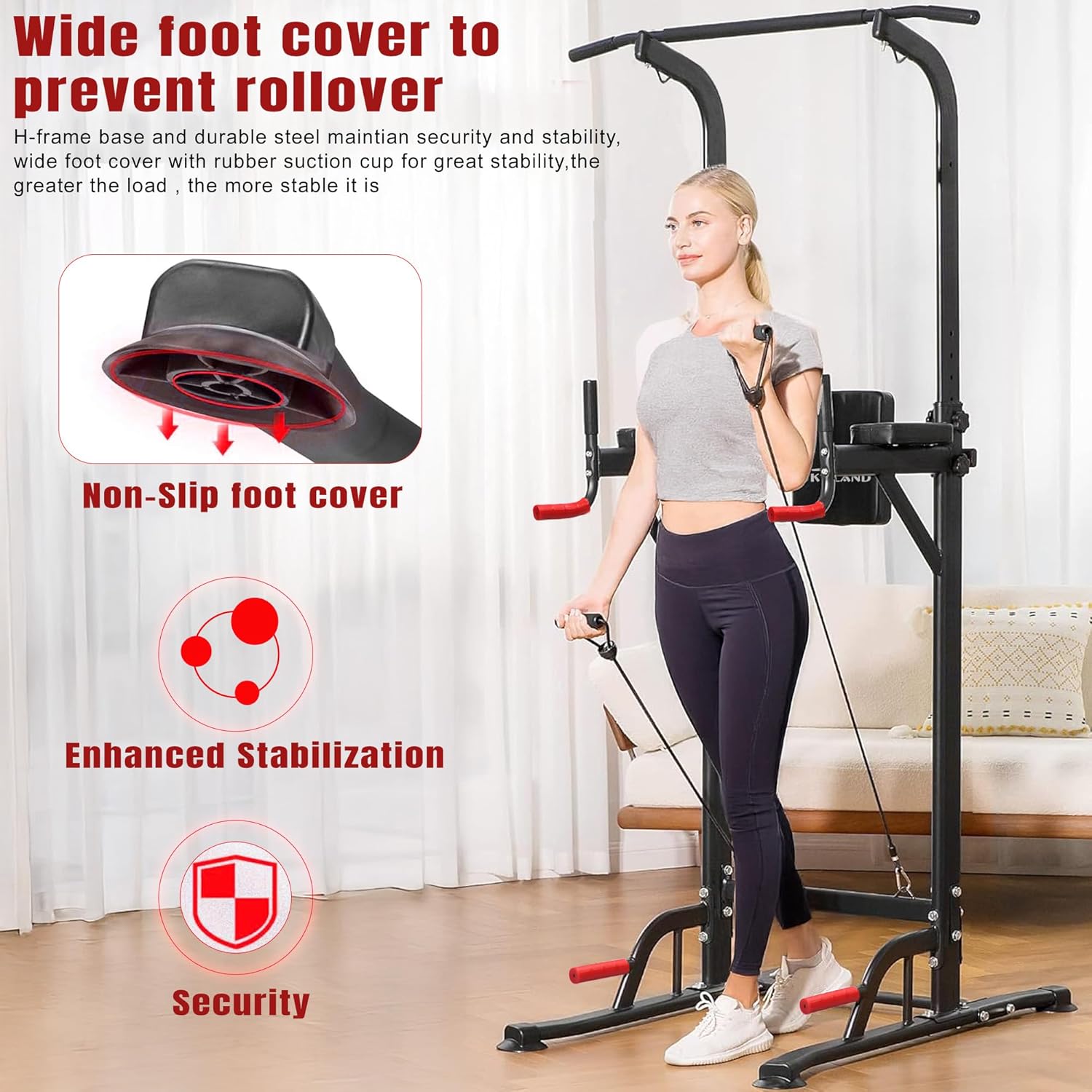 SKY LAND Pro Power Tower for Home Gym, Multifunctional Dip Station, Pull Up & Push Up Bar, Adjustable Height Steel Frame, Full Body Workout Equipment Up to 100KG User Weight, Padded Support EM-1841 - Image 6