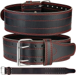 SKY LAND Weight Lifting Belt for Men & Women - 6mm Thick Leather Powerlifting Belt with Double Prong Steel Buckle & 10cm Wide Back Support - Heavy Duty Gym Belt for Squats, Deadlifts & Strength Training - Black (EM-9349-L)