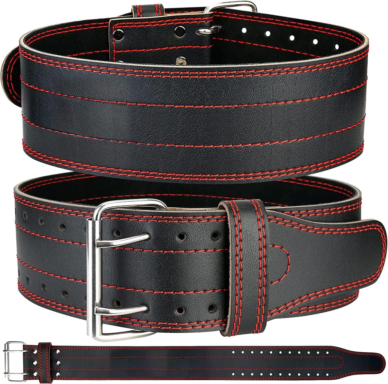 SKY LAND Weight Lifting Belt for Men & Women - 6mm Thick Leather Powerlifting Belt with Double Prong Steel Buckle & 10cm Wide Back Support - Heavy Duty Gym Belt for Squats, Deadlifts & Strength Training - Black (EM-9349-L)