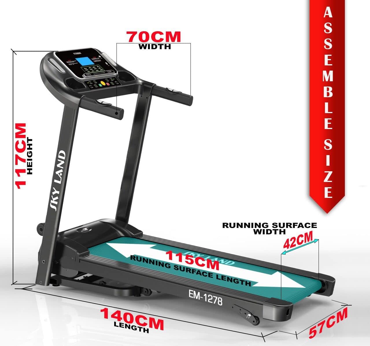 Treadmill with 4HP Peak Motor | Foldable Running Machine for Home Gym with 3-Level Manual Incline, LCD Display & Compact Design ?C EM-1278 - Image 7