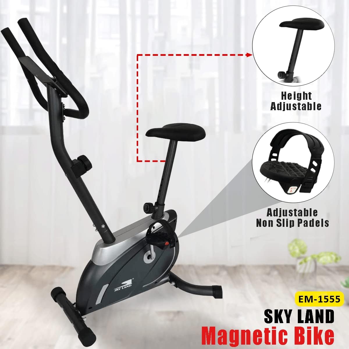 Magnetic Upright Exercise Bike for Home ?C Indoor Cycling Cardio Machine with Adjustable Resistance, Digital Monitor, Heavy Duty Frame, Fitness Bike for Weight Loss & Daily Workouts EM-1555 - Image 3