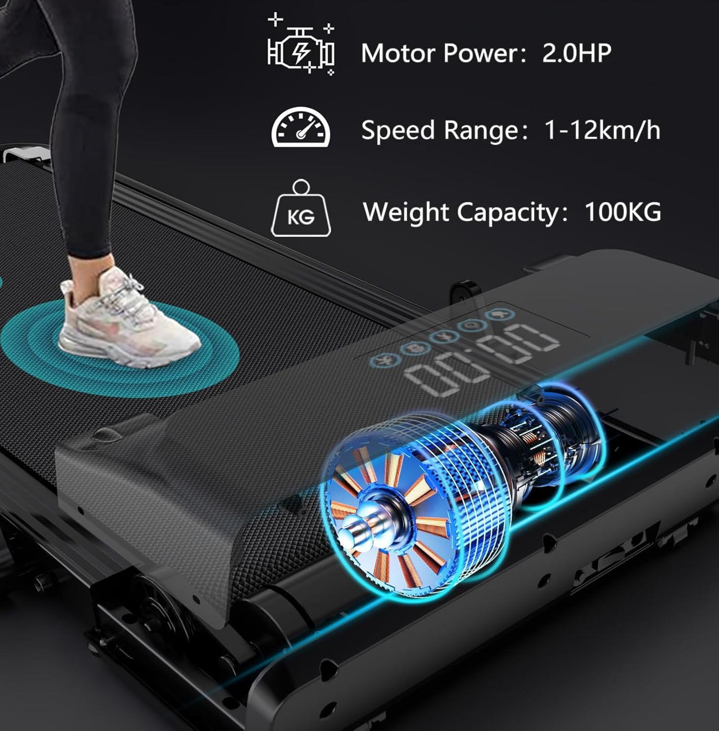 EM-1305 Walking Pad 2HP Under Desk Treadmill, Foldable Compact Walking Machine 1?C12 KM/H with LED Display & Remote Control, Slim Home Office Walking Pad Treadmill for Daily Cardio & Fitness - Image 3