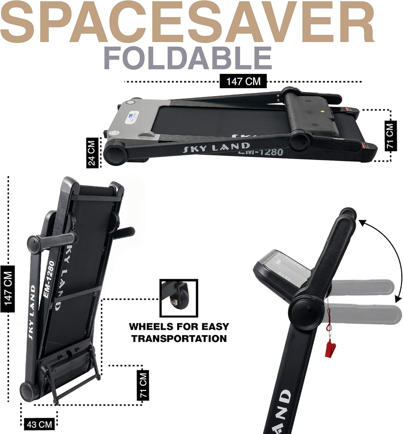 Foldable Home Treadmill | 4 HP Peak Motor, 12 km/h Speed, 12 Programs | Compact Running Machine for Home Gym with LCD Display & MP3 Speakers | Max User Weight 100KG EM-1280 - Image 4