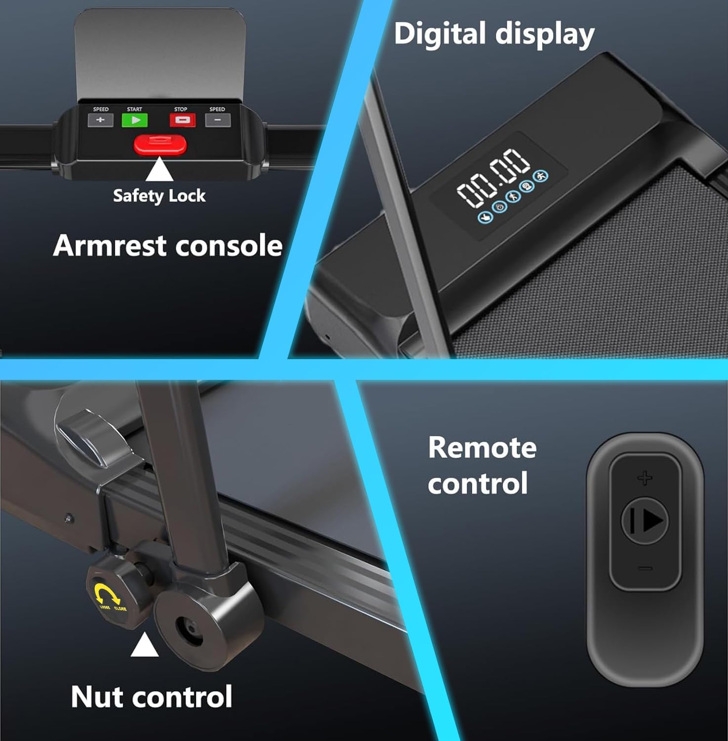 EM-1305 Walking Pad 2HP Under Desk Treadmill, Foldable Compact Walking Machine 1?C12 KM/H with LED Display & Remote Control, Slim Home Office Walking Pad Treadmill for Daily Cardio & Fitness - Image 6