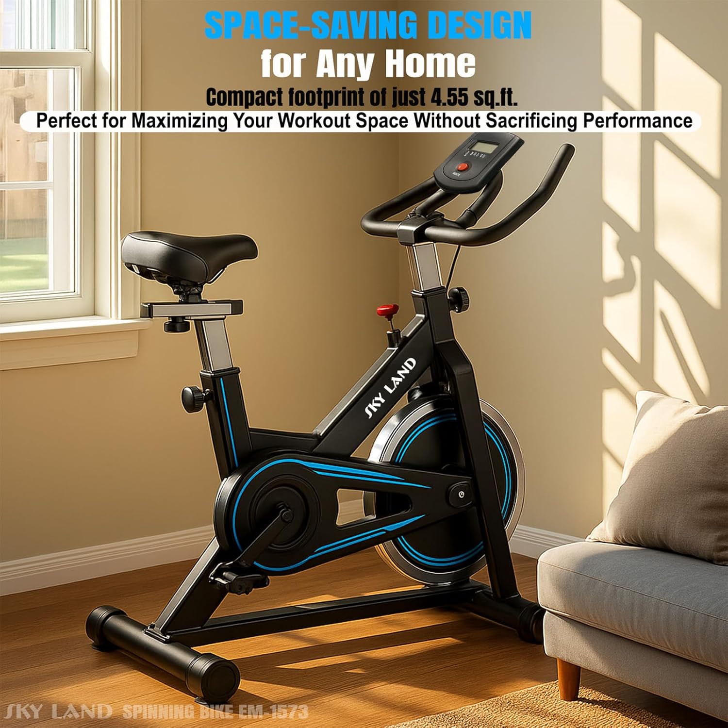 Spinning Bike ?C Indoor Exercise Bike for Home Cardio Workout, 5KG Flywheel, Adjustable Saddle Height, Compact Design, Max User Weight 110KG, PP+Steel Frame, Model EM-1573 - Image 3