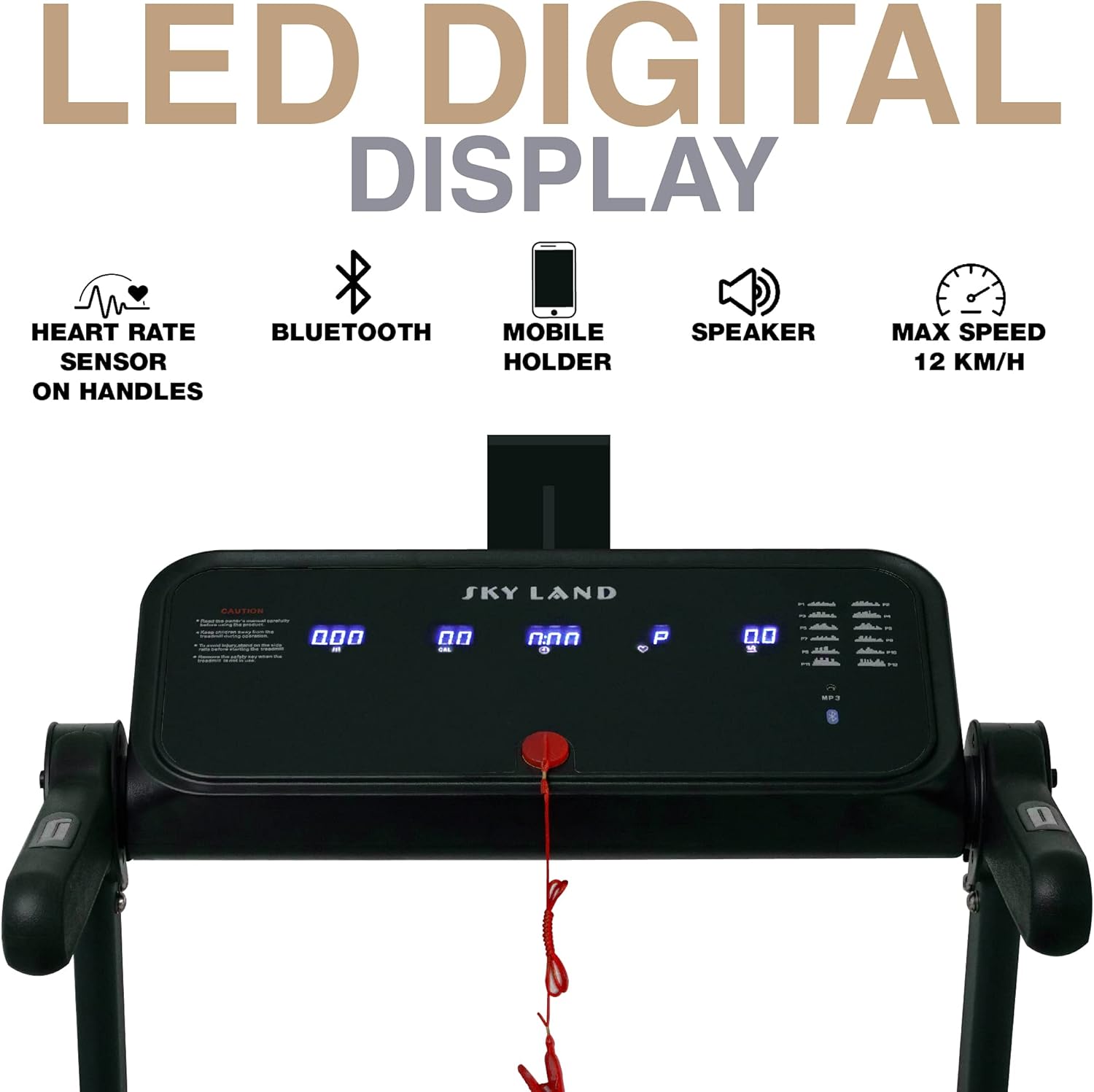 Foldable Home Treadmill | 4 HP Peak Motor, 12 km/h Speed, 12 Programs | Compact Running Machine for Home Gym with LCD Display & MP3 Speakers | Max User Weight 100KG EM-1280 - Image 5