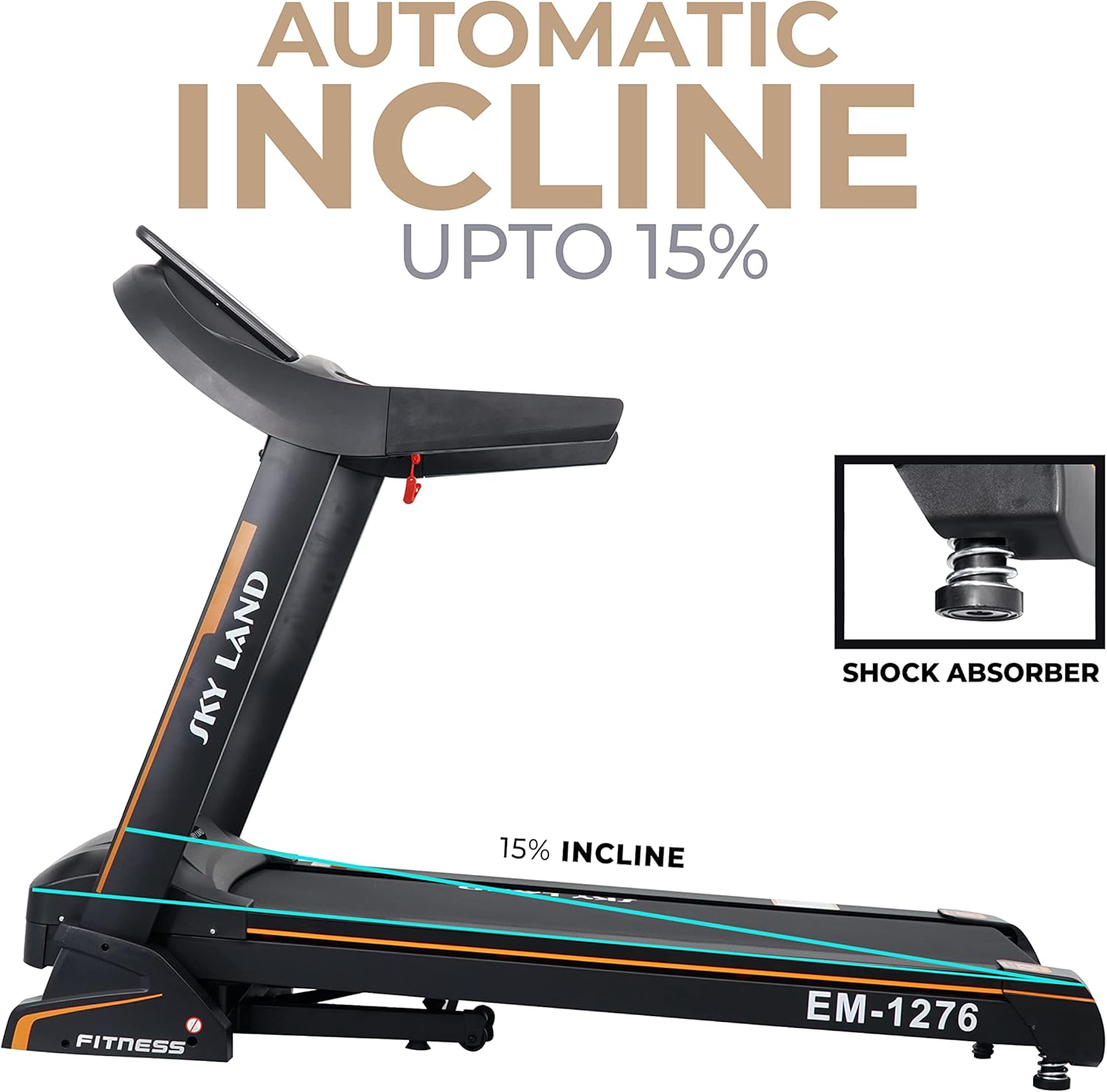 Foldable Treadmill 5.5 HP Peak Motor | Auto Incline, Bluetooth Speaker, LED Display | 130 KG Capacity Running Machine for Home EM-1276 (Black) - Image 4