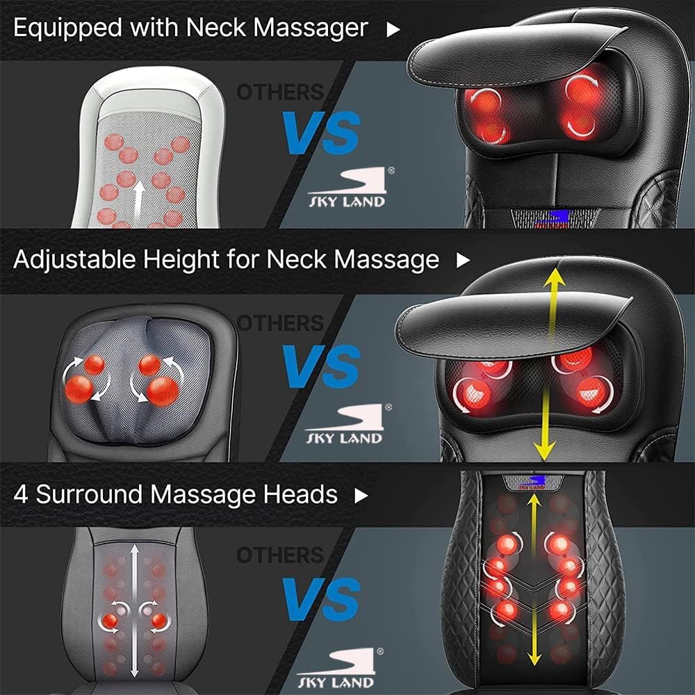 Neck & Back Massager with Heat, Shiatsu & Rolling Massage Chair Pad with Adjustable Neck Pillow, Vibration Seat & Spot Massage for Pain Relief & Relaxation | Home & Office ?C EM-5227 - Image 5