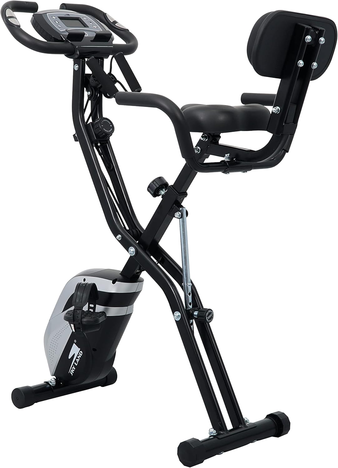 Foldable Exercise Bike, 4-in-1 X-Bike for Indoor Cycling with Arm Resistance Bands, Stationary Fitness Bike with Digital LCD Monitor & 10-Level Adjustable Magnetic Resistance EM-1549