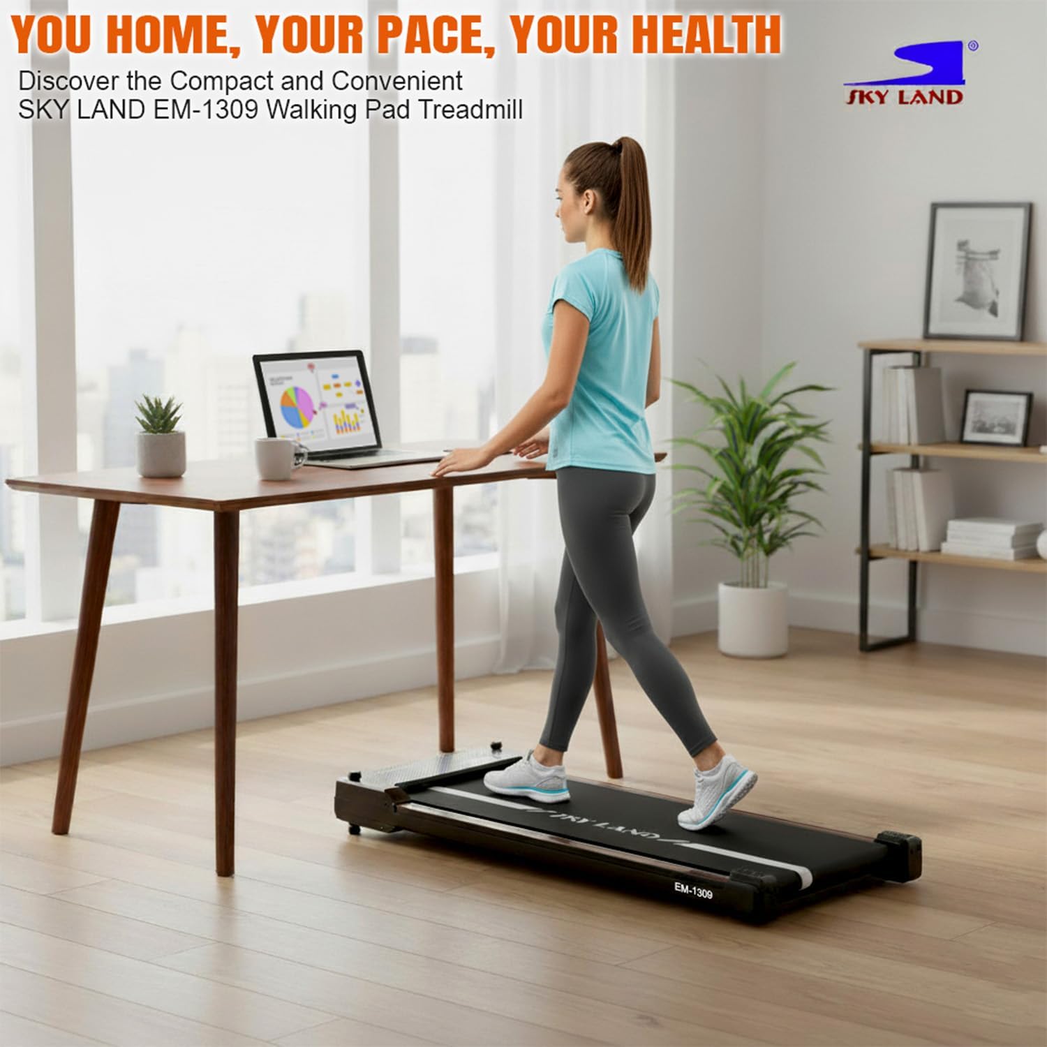 2-in-1 Walking Pad with Massager Pad, 2HP Peak Motor, LED Display, Remote Control, Dual-Side Design for Walking & Massage, Compact Slim Treadmill for Home & Office, 100KG Capacity, EM-1309 - Image 8