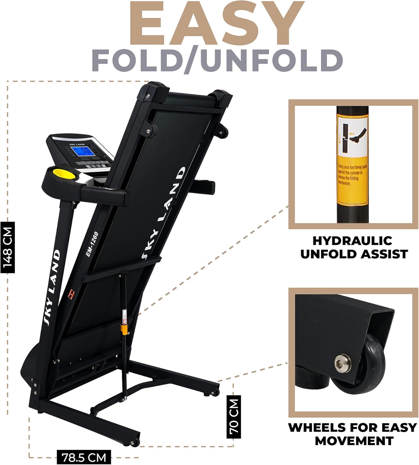 Motorized Treadmill | 2 HP DC Motor, 110kg Capacity, 1?C14 KM/H Speed | 12 Programs, Auto Incline, 5" LCD Display, Foldable Compact Running Machine for Home Gym Cardio EM-1260 - Image 3