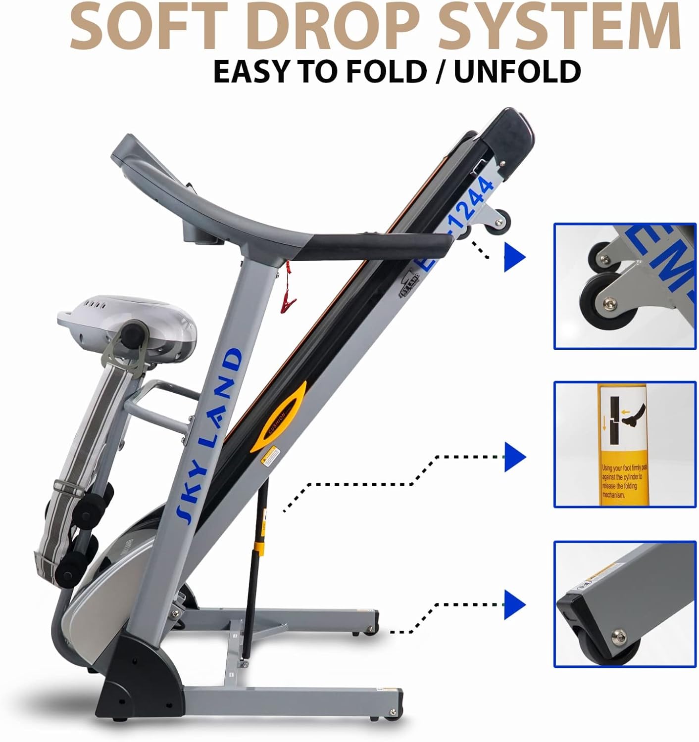 Treadmill for Home with Auto Incline, 5 HP Peak Foldable Running Machine, Home Gym Treadmill with Massage, Sit Up Bar, LCD Display, 120KG Capacity, Compact Cardio Fitness Equipment EM-1244 - Image 3