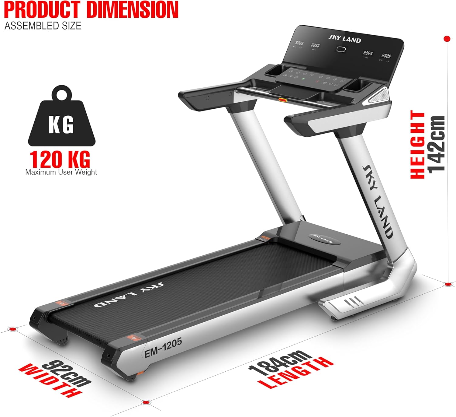 Treadmill Auto Incline Running Machine 5.0HP Peak Motor Bluetooth App Sync, Treadmill Foldable Design 130KG Capacity Wide Belt Home Gym Fitness EM-1205 - Image 5