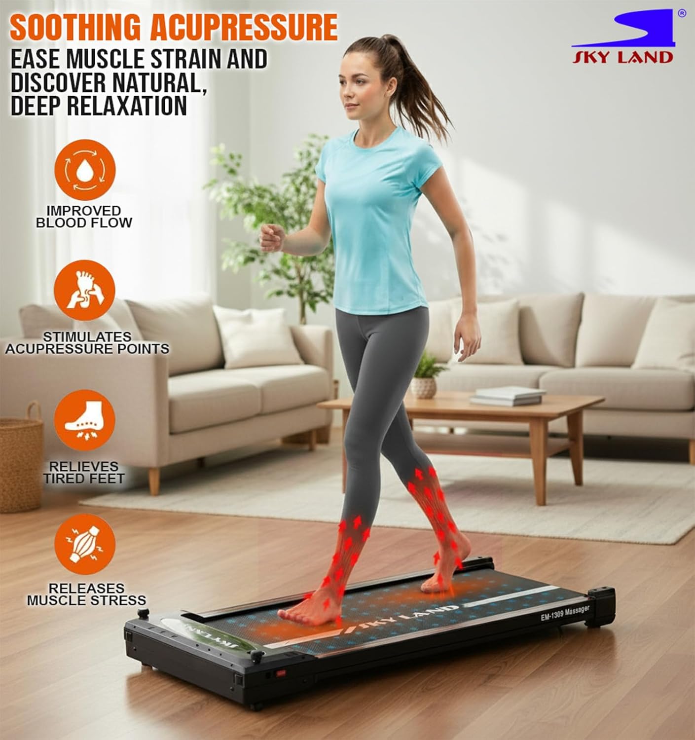 2-in-1 Walking Pad with Massager Pad, 2HP Peak Motor, LED Display, Remote Control, Dual-Side Design for Walking & Massage, Compact Slim Treadmill for Home & Office, 100KG Capacity, EM-1309 - Image 2