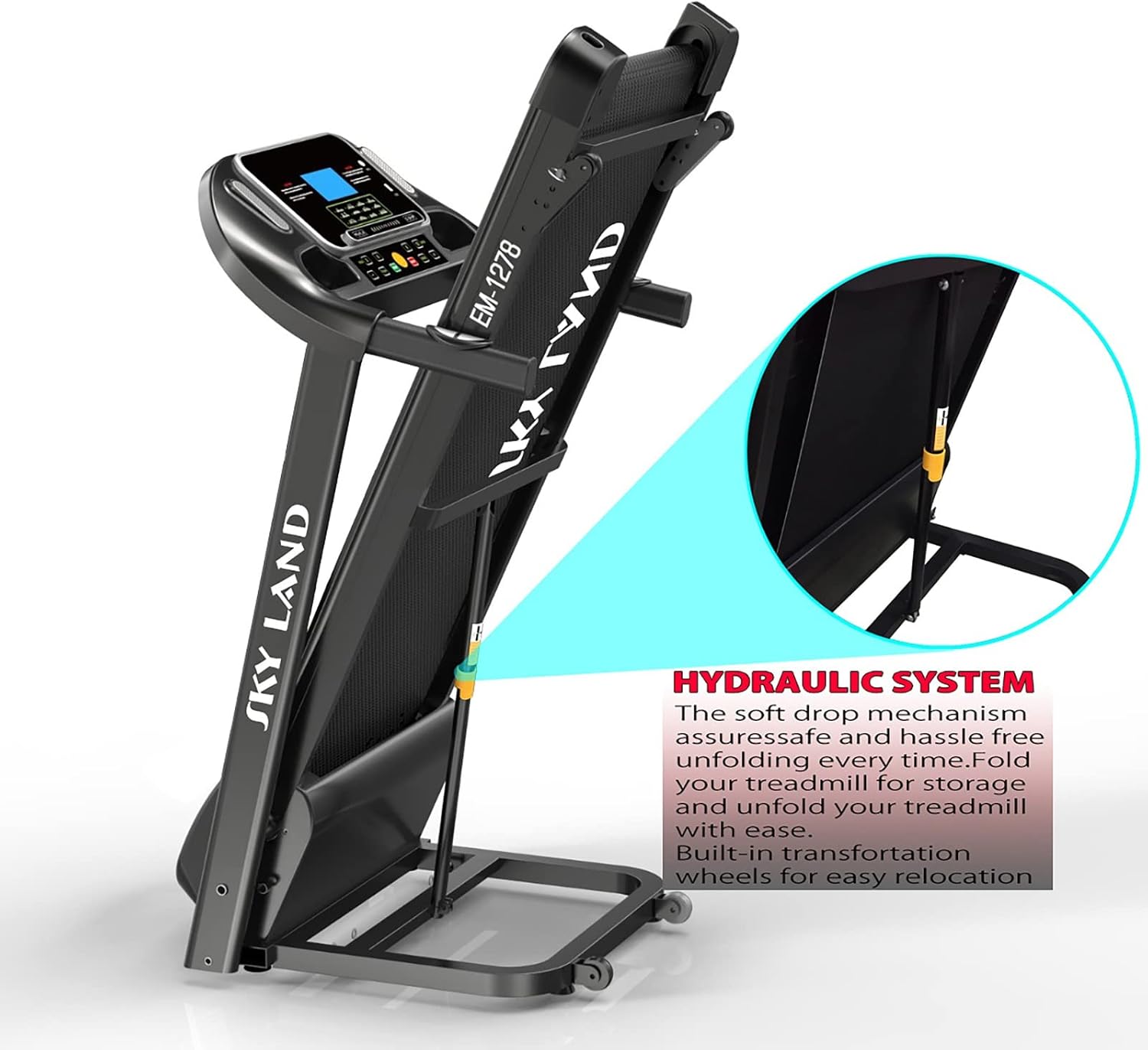 Treadmill with 4HP Peak Motor | Foldable Running Machine for Home Gym with 3-Level Manual Incline, LCD Display & Compact Design ?C EM-1278 - Image 5