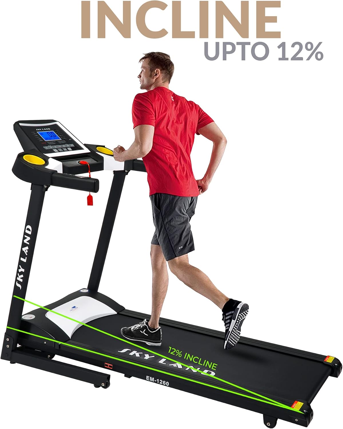 Motorized Treadmill | 2 HP DC Motor, 110kg Capacity, 1?C14 KM/H Speed | 12 Programs, Auto Incline, 5" LCD Display, Foldable Compact Running Machine for Home Gym Cardio EM-1260 - Image 2