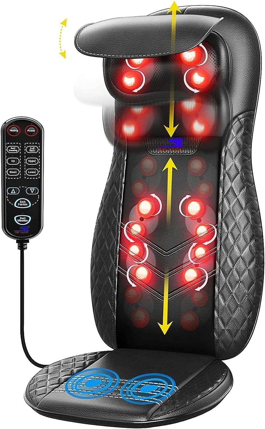 Neck & Back Massager with Heat, Shiatsu & Rolling Massage Chair Pad with Adjustable Neck Pillow, Vibration Seat & Spot Massage for Pain Relief & Relaxation | Home & Office ?C EM-5227