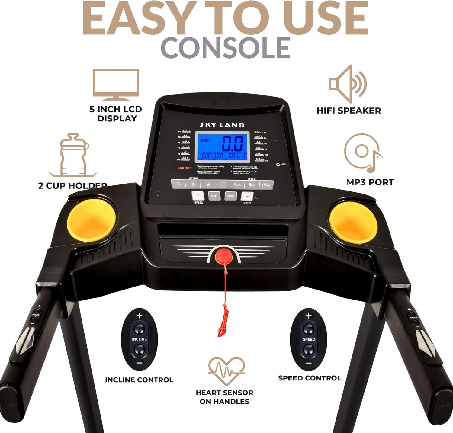 Motorized Treadmill | 2 HP DC Motor, 110kg Capacity, 1?C14 KM/H Speed | 12 Programs, Auto Incline, 5" LCD Display, Foldable Compact Running Machine for Home Gym Cardio EM-1260 - Image 5