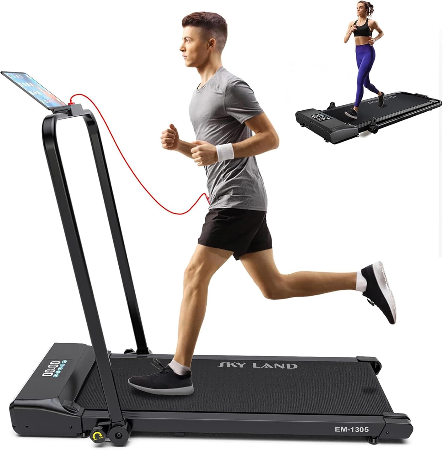 EM-1305 Walking Pad 2HP Under Desk Treadmill, Foldable Compact Walking Machine 1?C12 KM/H with LED Display & Remote Control, Slim Home Office Walking Pad Treadmill for Daily Cardio & Fitness