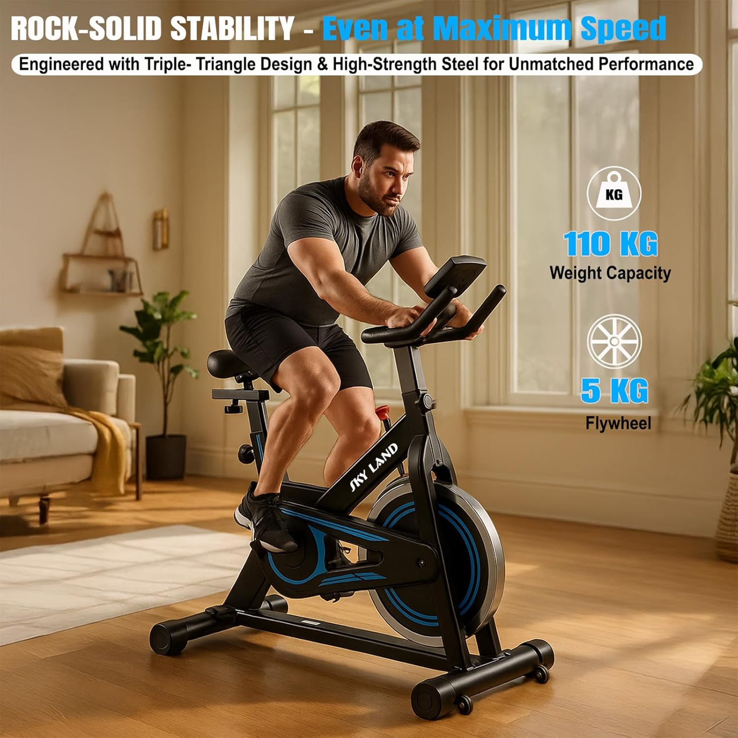 Spinning Bike ?C Indoor Exercise Bike for Home Cardio Workout, 5KG Flywheel, Adjustable Saddle Height, Compact Design, Max User Weight 110KG, PP+Steel Frame, Model EM-1573 - Image 2