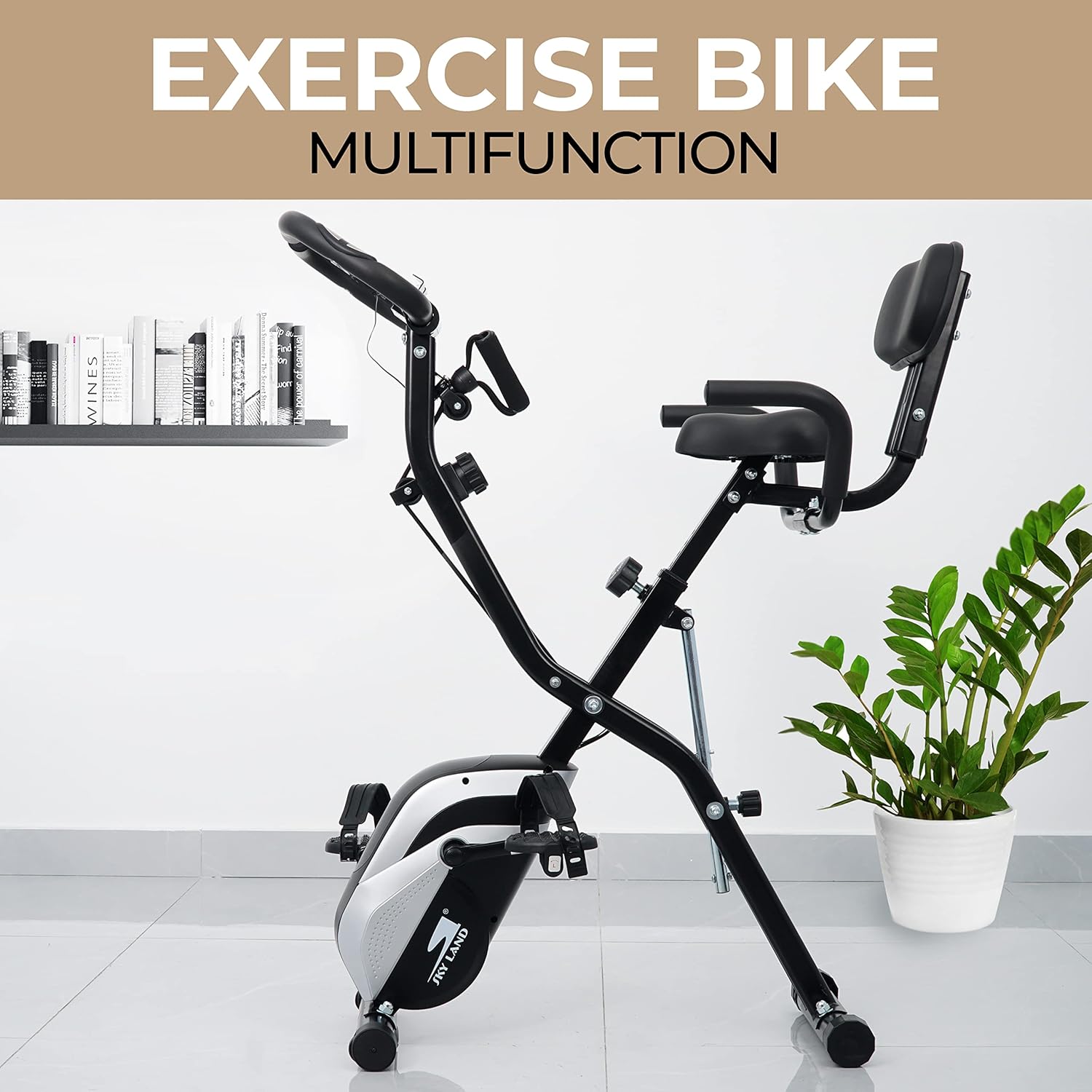 Foldable Exercise Bike, 4-in-1 X-Bike for Indoor Cycling with Arm Resistance Bands, Stationary Fitness Bike with Digital LCD Monitor & 10-Level Adjustable Magnetic Resistance EM-1549 - Image 2
