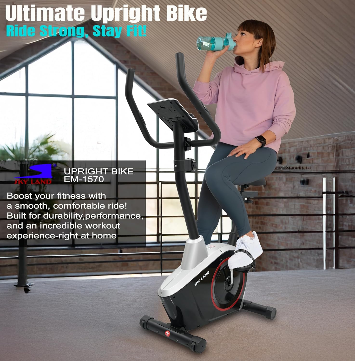 Upright Bike ?C Magnetic Exercise Bike, Elegant Black & Silver Design, 8-Level Resistance,5KG 2-Way Flywheel, Digital Display, FitShow App, Portable Home Gym, Max User Weight 100KG - Image 2