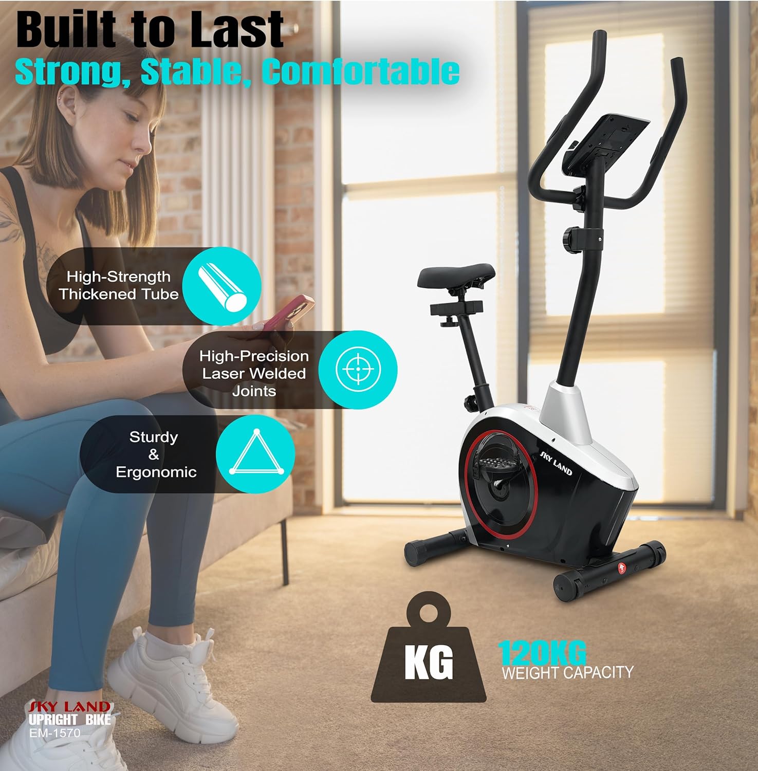 Upright Bike ?C Magnetic Exercise Bike, Elegant Black & Silver Design, 8-Level Resistance,5KG 2-Way Flywheel, Digital Display, FitShow App, Portable Home Gym, Max User Weight 100KG - Image 5