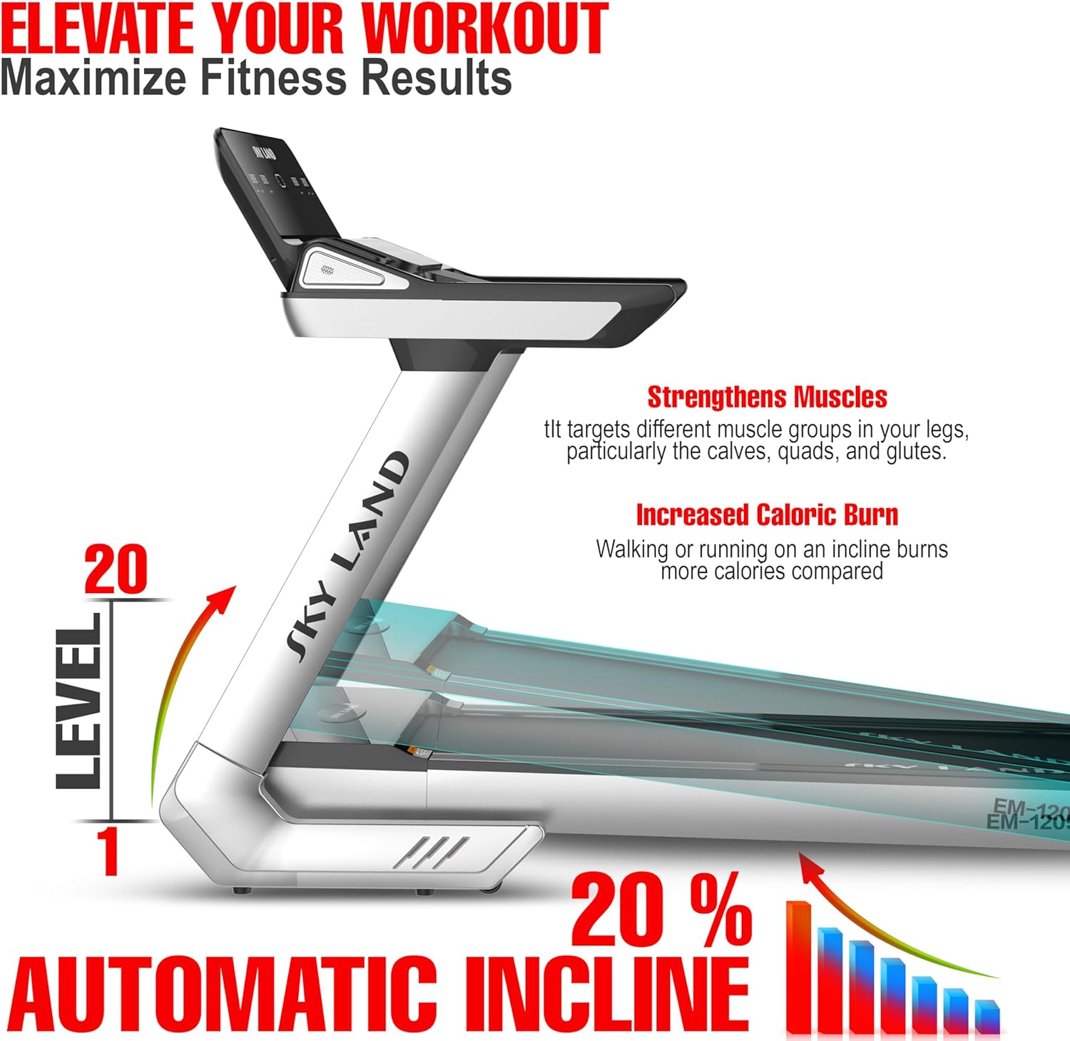 Treadmill Auto Incline Running Machine 5.0HP Peak Motor Bluetooth App Sync, Treadmill Foldable Design 130KG Capacity Wide Belt Home Gym Fitness EM-1205 - Image 7