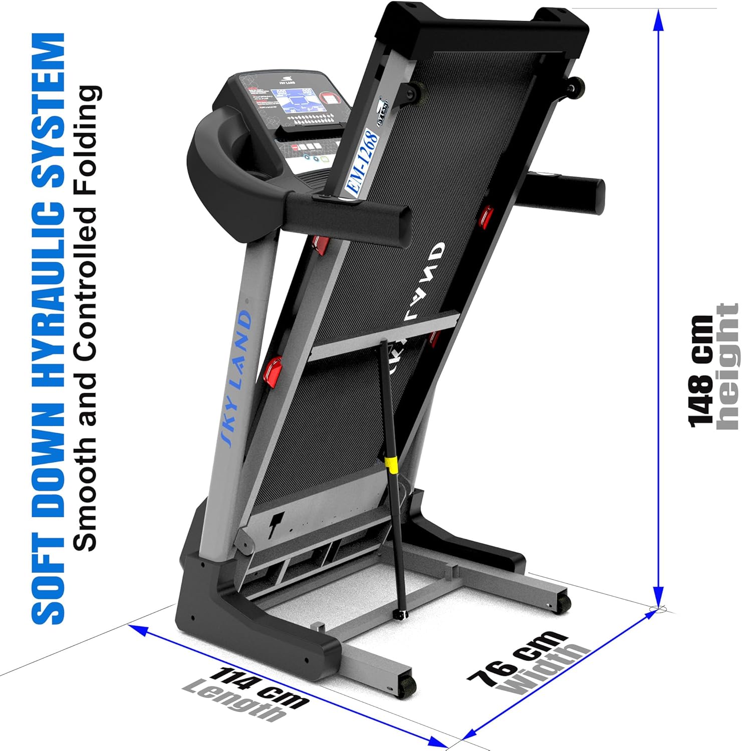 Foldable Treadmill | 3.0 HP DC Motor (6.0 HP Peak), 125kg Capacity, 1?C18 KM/H, 18-Level Auto Incline, Bluetooth Speaker, LCD Display Running Machine for Home & Office Gym EM-1268 - Image 6