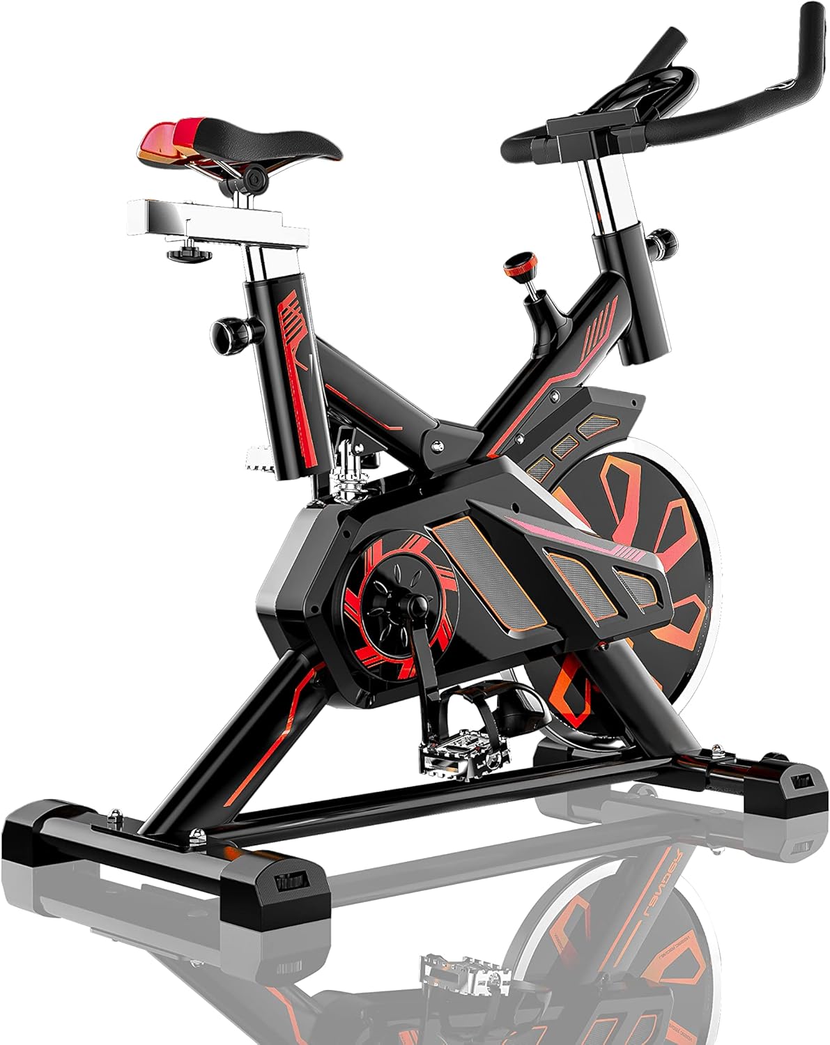 Indoor Spin Bike ?C Adjustable Stationary Exercise Bike with 8KG Flywheel, 10-Level Magnetic Resistance, LCD Display, Quiet Belt Drive & Transport Wheels for Home Gym Workouts (Black) EM-1548