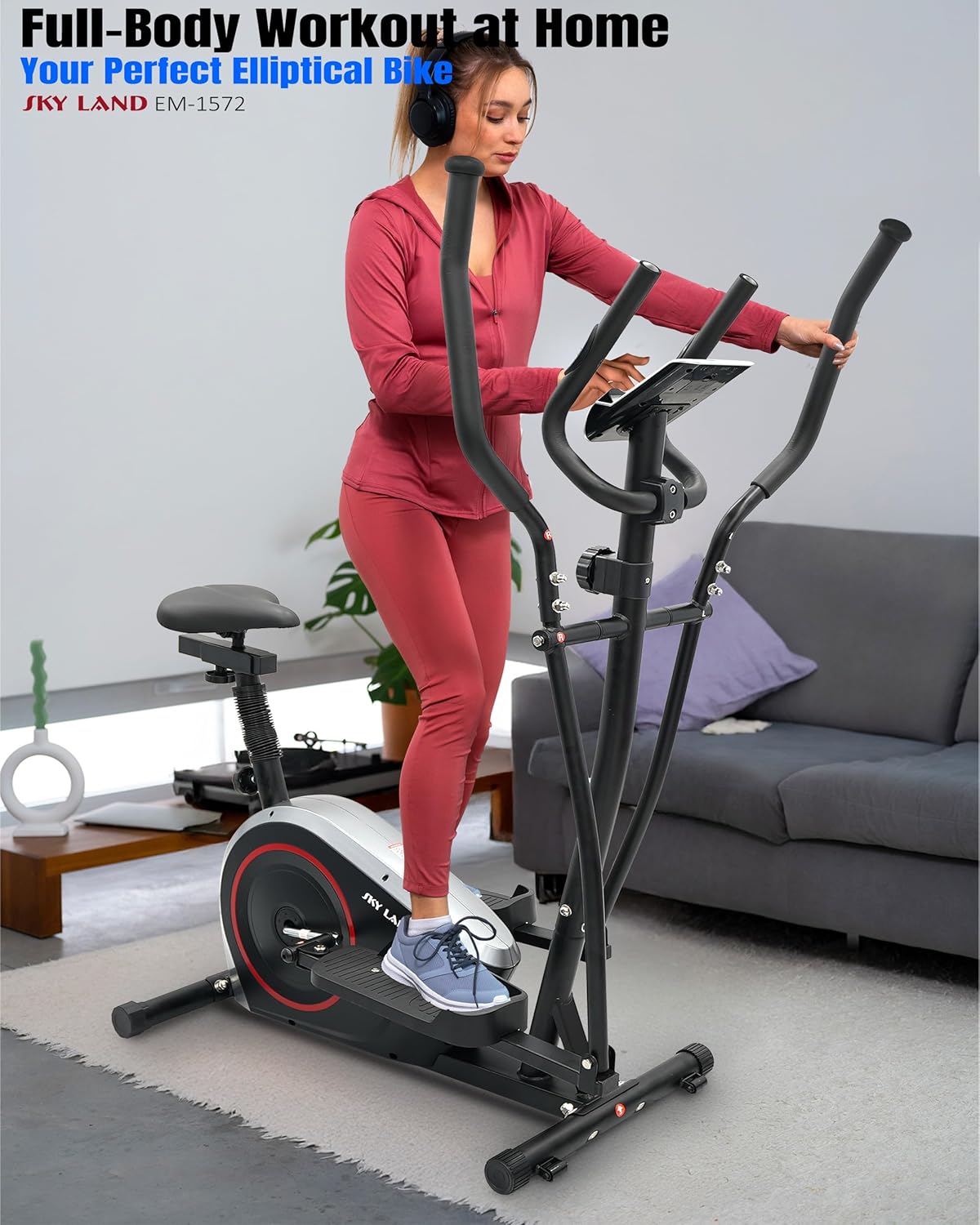 Magnetic Elliptical Cross Trainer Bike | 8-Level Magnetic Resistance | LED Display | FitShow App | Home Gym Cardio Workout | Quiet & Smooth Motion | Seat Included | 100Kg Capacity EM-1572 - Image 2