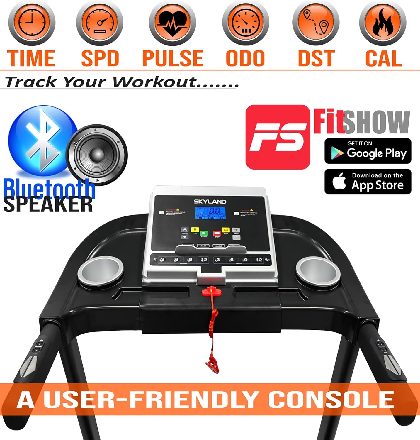Treadmill Compact & Versatile with Built-In Bluetooth Speaker/Foldable Electric Running Machine for home and Office/Automatic Incline/Durable Belt for Safe Workouts-EM-1297 - Image 4