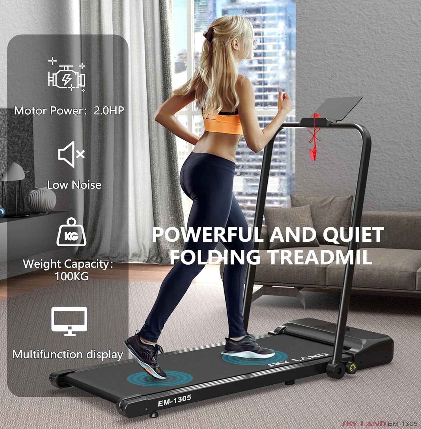 EM-1305 Walking Pad 2HP Under Desk Treadmill, Foldable Compact Walking Machine 1?C12 KM/H with LED Display & Remote Control, Slim Home Office Walking Pad Treadmill for Daily Cardio & Fitness - Image 2