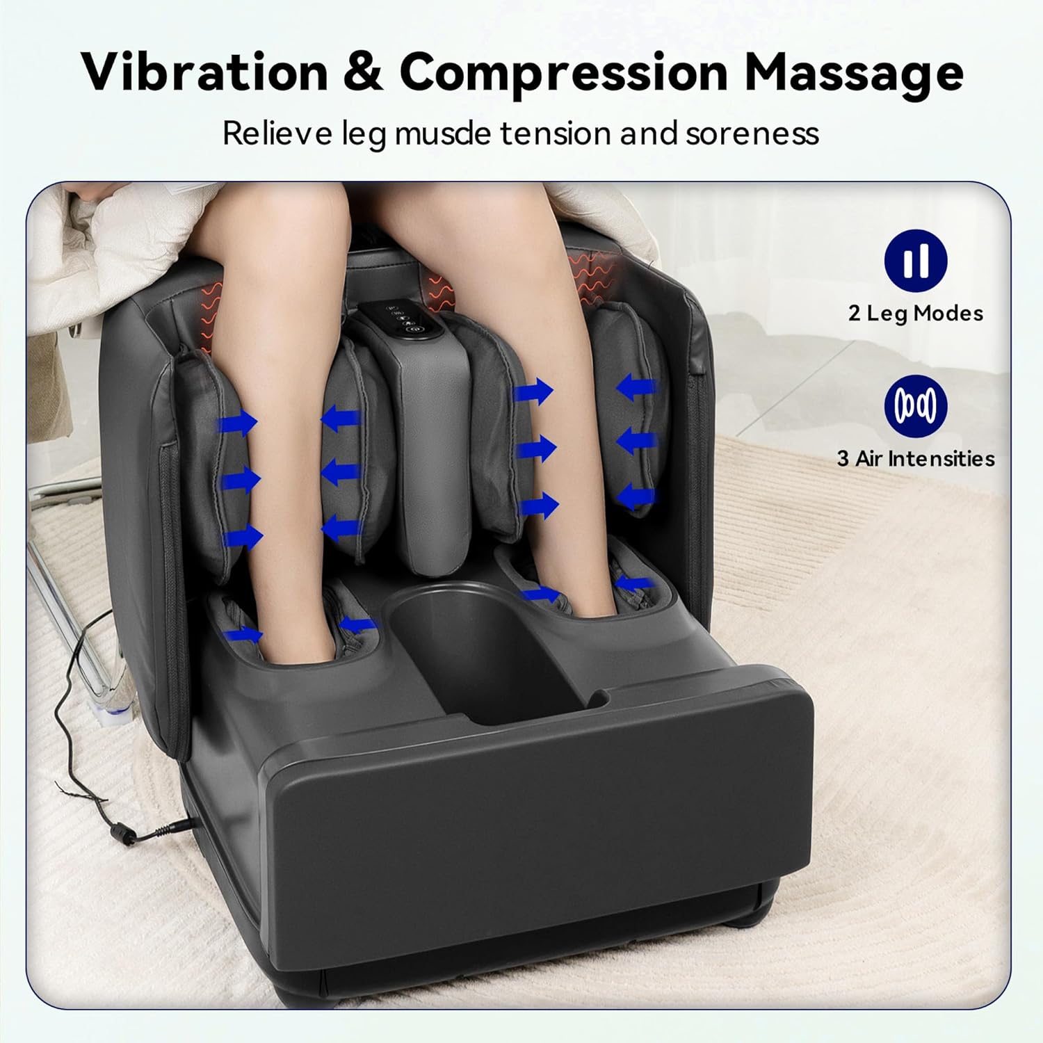 2-in-1 Foot and Calf Massager with Heat, Compression, Vibration & Kneading, Shiatsu Massage Ottoman for Feet, Legs, and Ankle Pain Relief & Relaxation, Fits Men??s EU Size 47 - Image 3