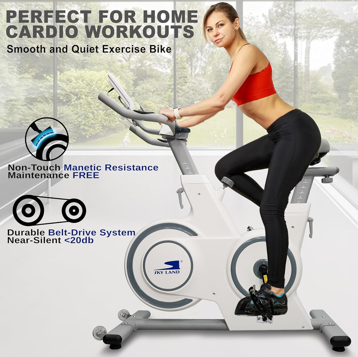 Magnetic Exercise Bike | Indoor Stationary Cycling Bike with 6KG Flywheel, 100-Level Resistance, Adjustable Seat & Handlebar, FS App & Digital Display, Home Cardio Fitness ?C EM-1566 - Image 5