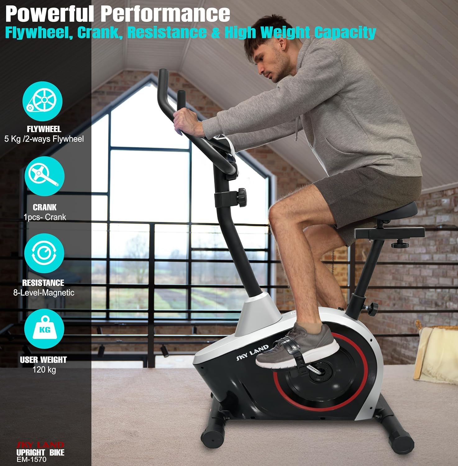 Upright Bike ?C Magnetic Exercise Bike, Elegant Black & Silver Design, 8-Level Resistance,5KG 2-Way Flywheel, Digital Display, FitShow App, Portable Home Gym, Max User Weight 100KG - Image 4