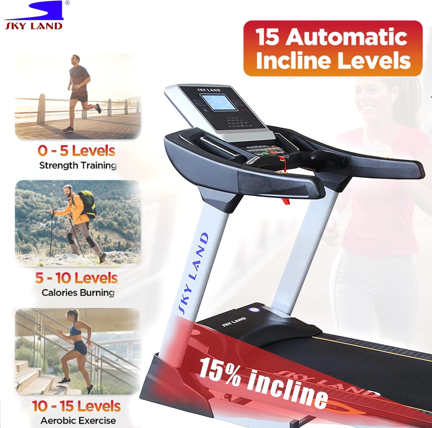 Fitness Treadmill With Powerful (9 HP PEAK DC MOTOR) Bluetooth , Auto Incline 15%,Cardio Fitness for Home, 3-YEAR MOTOR WARRANTY & LIFETIME FRAME WARRANTY EM-1264 - Image 3