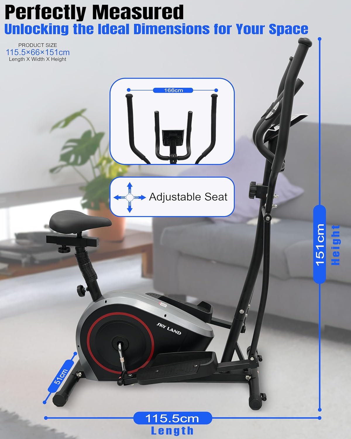 Magnetic Elliptical Cross Trainer Bike | 8-Level Magnetic Resistance | LED Display | FitShow App | Home Gym Cardio Workout | Quiet & Smooth Motion | Seat Included | 100Kg Capacity EM-1572 - Image 6