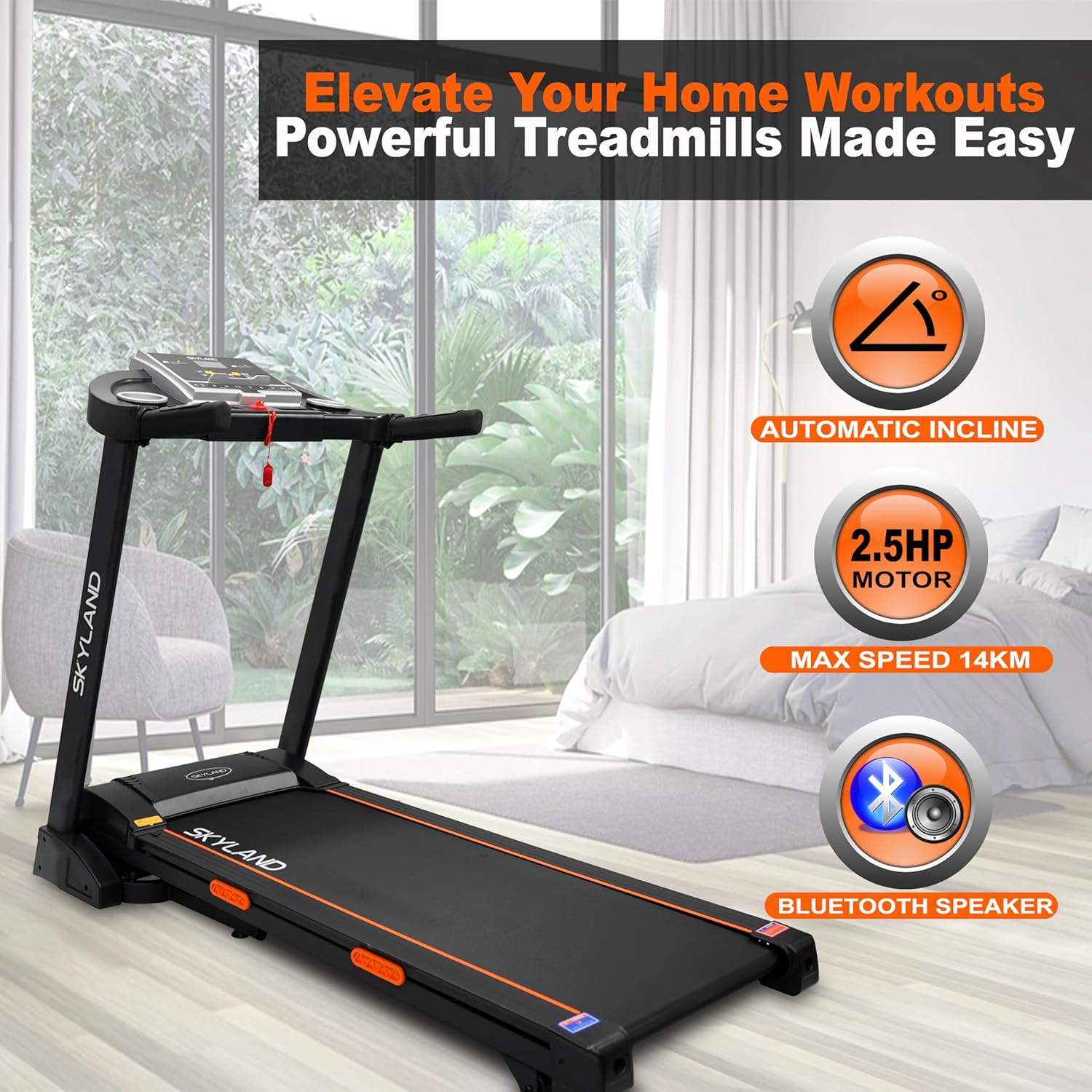 Treadmill Compact & Versatile with Built-In Bluetooth Speaker/Foldable Electric Running Machine for home and Office/Automatic Incline/Durable Belt for Safe Workouts-EM-1297 - Image 6