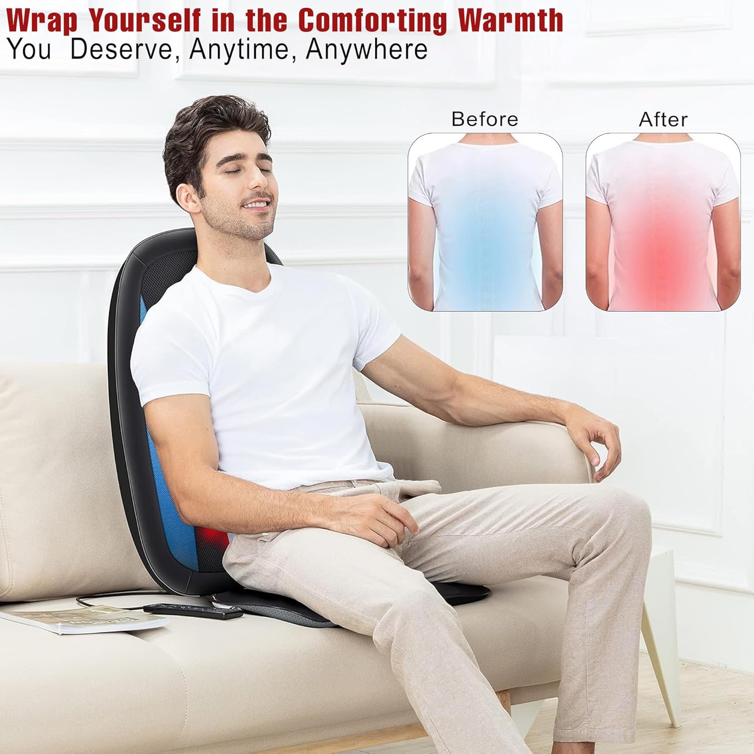 Shiatsu Back Massager Seat with Heat | Deep Tissue Kneading Massage Seat Cushion for Full Back | Soothing Heat, Vibration & Adjustable Zones | Chair Pad for Home & Office ?C Ideal Gift EM-5229 - Image 5