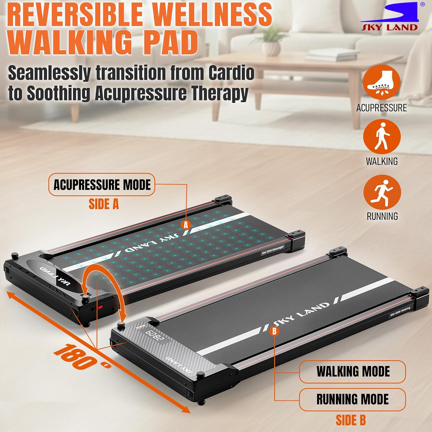 2-in-1 Walking Pad with Massager Pad, 2HP Peak Motor, LED Display, Remote Control, Dual-Side Design for Walking & Massage, Compact Slim Treadmill for Home & Office, 100KG Capacity, EM-1309 - Image 4